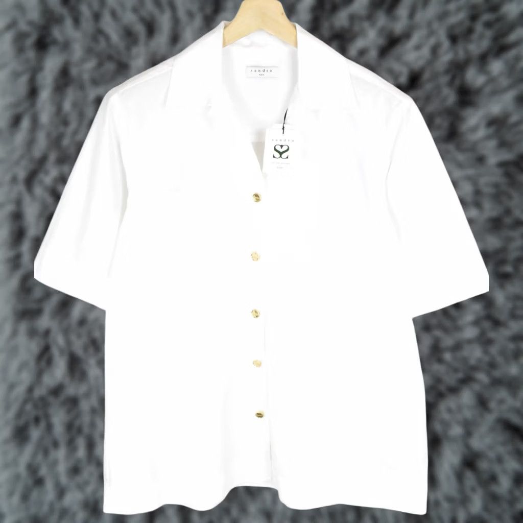 Sandro Sandro Shirt Women M Short Sleeve Pockets Button Up Collared V-Neck Size M / US 6-8 / IT 42-44 - 1 Thumbnail