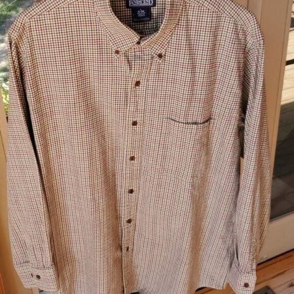 Vintage Lands' End Autumn Brown Plaid Flannel Casual Button Down Sz. Size US L / EU 52-54 / 3 - 3 Thumbnail