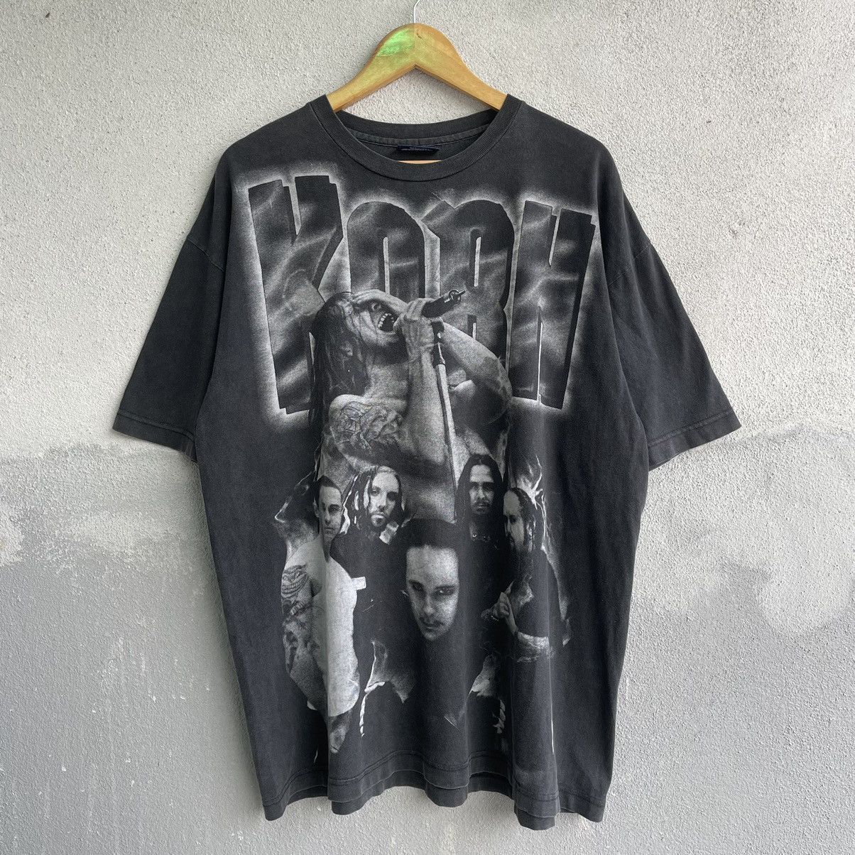 image of Band Tees x Rock Band Vintage Korn Nu Metal Band Tee Shirt in Faded Black, Men's (Size XL)