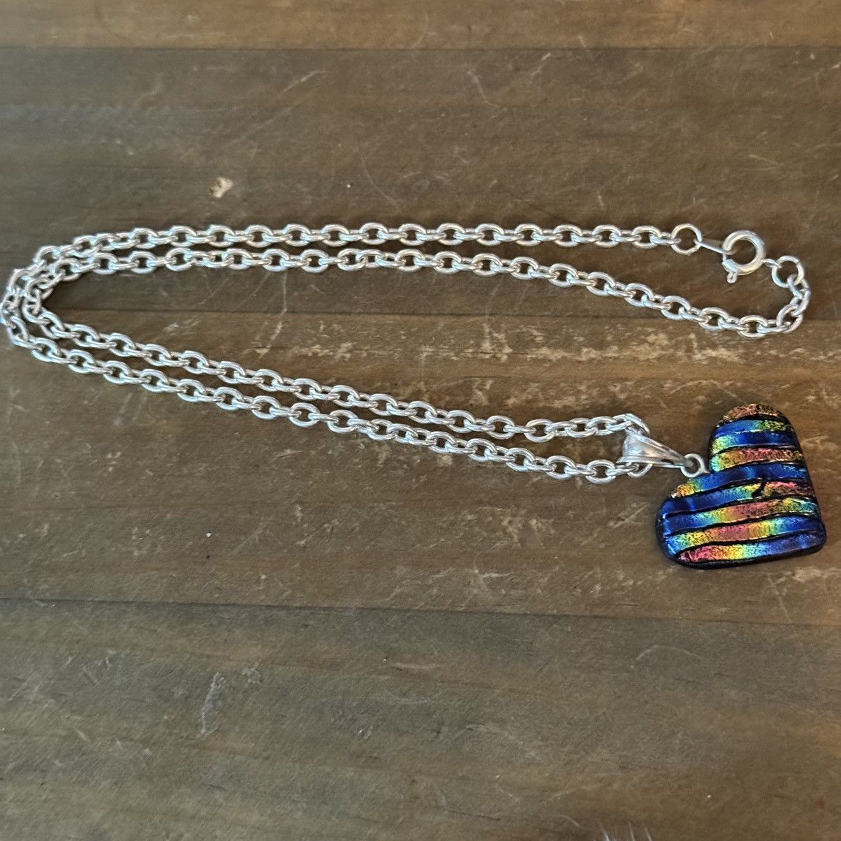 Vintage Vintage rainbow dichroic glass heart pendant necklace Size ONE SIZE - 2 Thumbnail