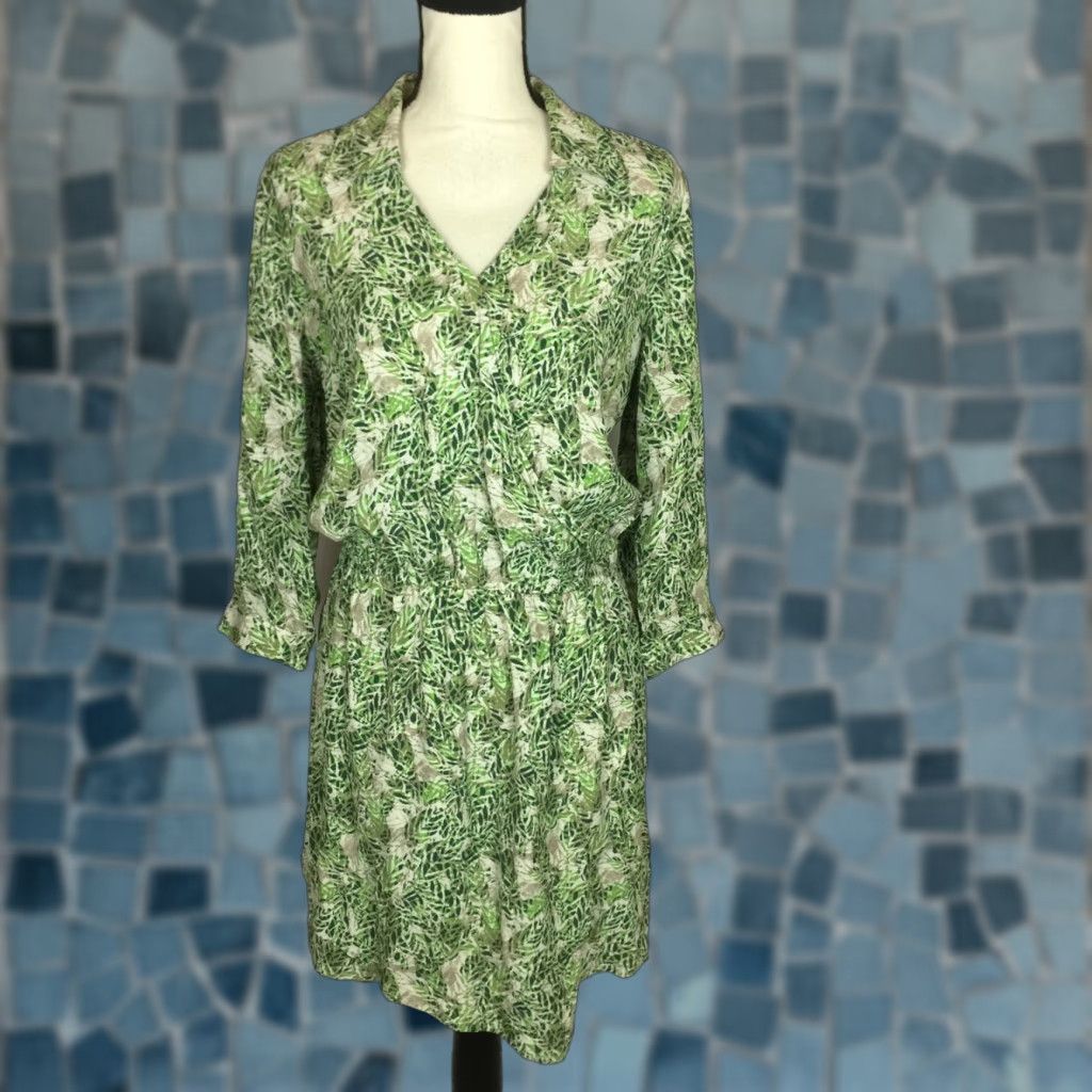Vintage CAbi Faux Wrap Dress Sz S Womans Green Leaf 3/4 Sleeve Elastic  Waist Style #280 | Grailed