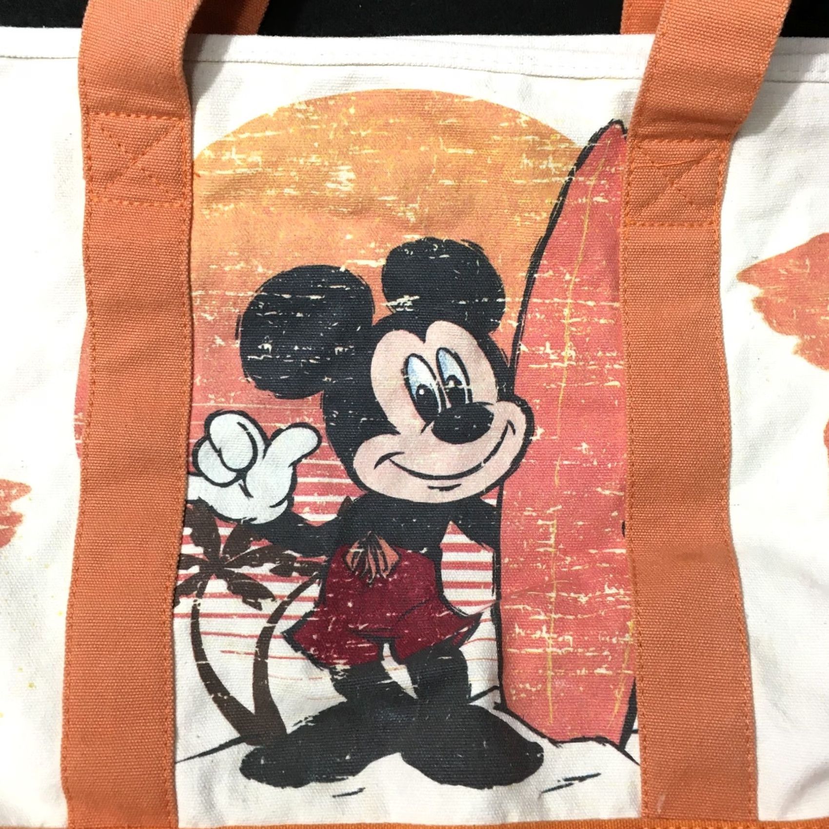 Vintage DISNEY STORE MICKEY Floral Tote Bag Purse ORANGE WHITE CREAM Size ONE SIZE - 2 Thumbnail