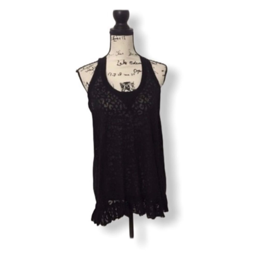Rebecca Taylor Rebecca Taylor Navy Blue Semi-Sheer Leopard Print Racerback Size S / US 4 / IT 40 - 1 Thumbnail