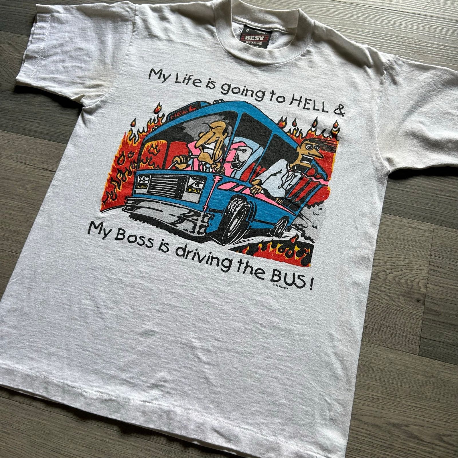 Other Vintage 90s 1995 funny joke Boss Driving the Bus T-Shirt Size US M / EU 48-50 / 2 - 2 Thumbnail