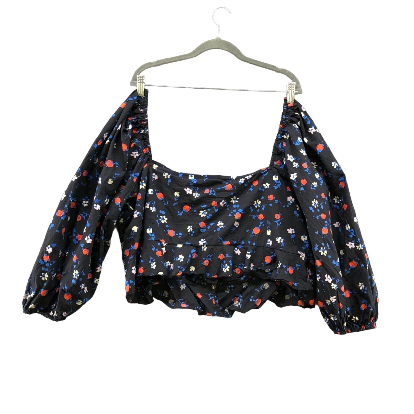 Vintage Asos Collusion Corset Square Neck Crop Top Womens 20 Puff Sleeve Blue Floral Cotton Blouse Size 3XL / US 20-22 - 2 Thumbnail