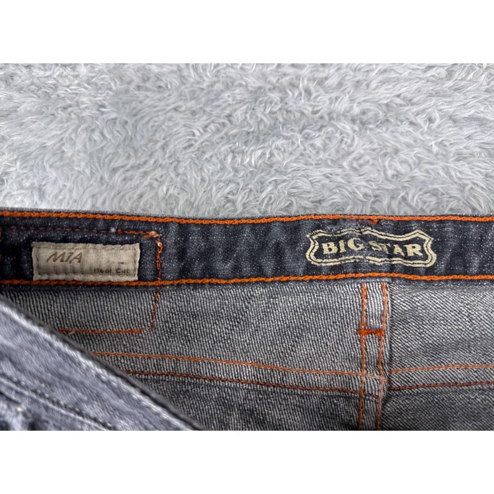 Vintage BIG STAR Jeans Women 26 Gray Denim Bootcut Low US Made Cotton 26x33 Distressed Embroidered Zipper 5-Pocket Regular Size 26" / US 2 / IT 38 - 6 Thumbnail