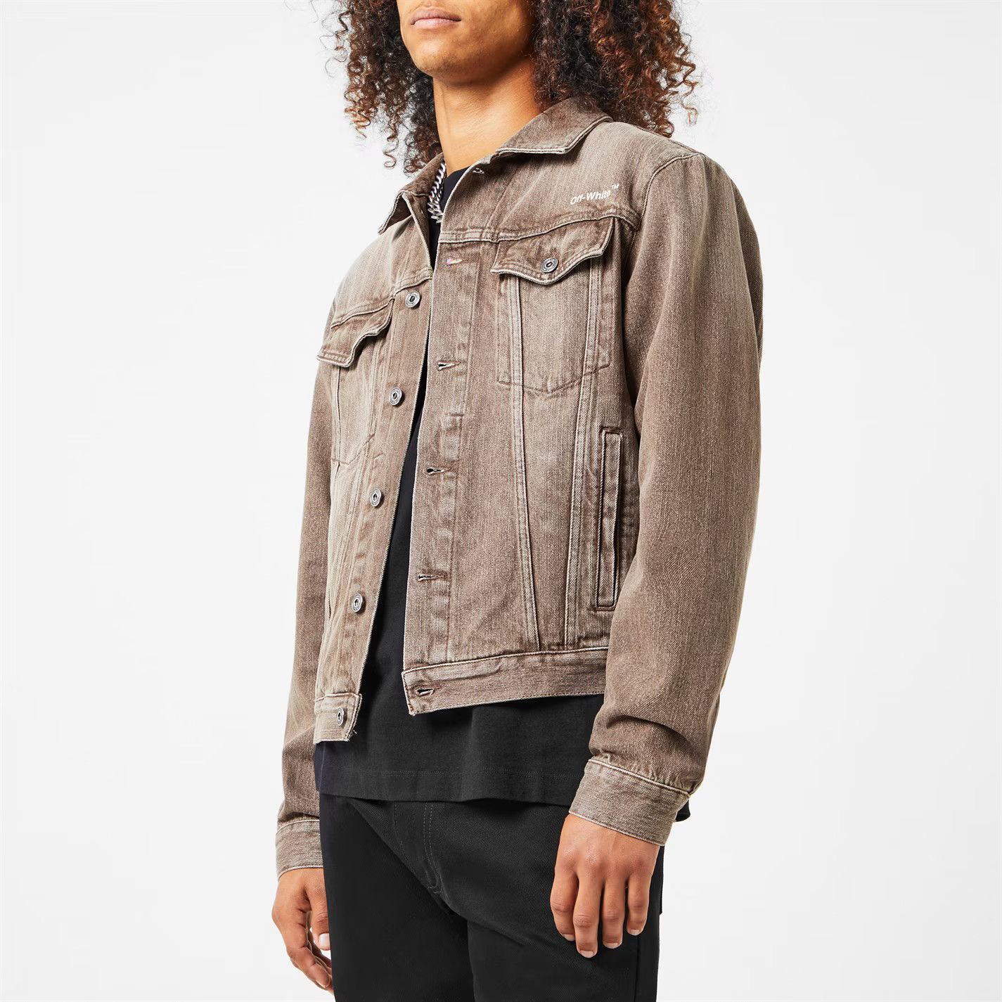 Off-White o1g2r1mq0226 Tab Slim Denim Jacket in Brown Size US S / EU 44-46 / 1 - 3 Thumbnail