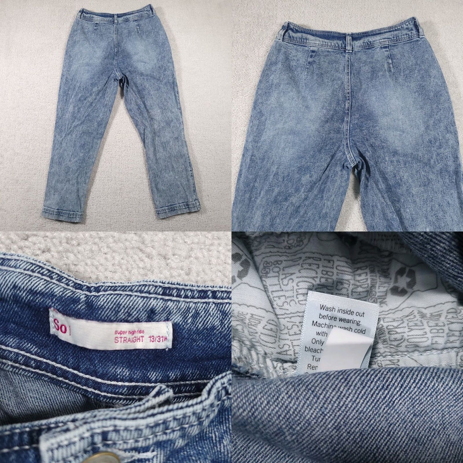 Vintage SO Jeans Women's 13/31 Pleated Super High Rise Straight Acid Wash Denim Bareback Jeans Women XS-XL? Size 30" / US 8 / IT 44 - 9 Thumbnail