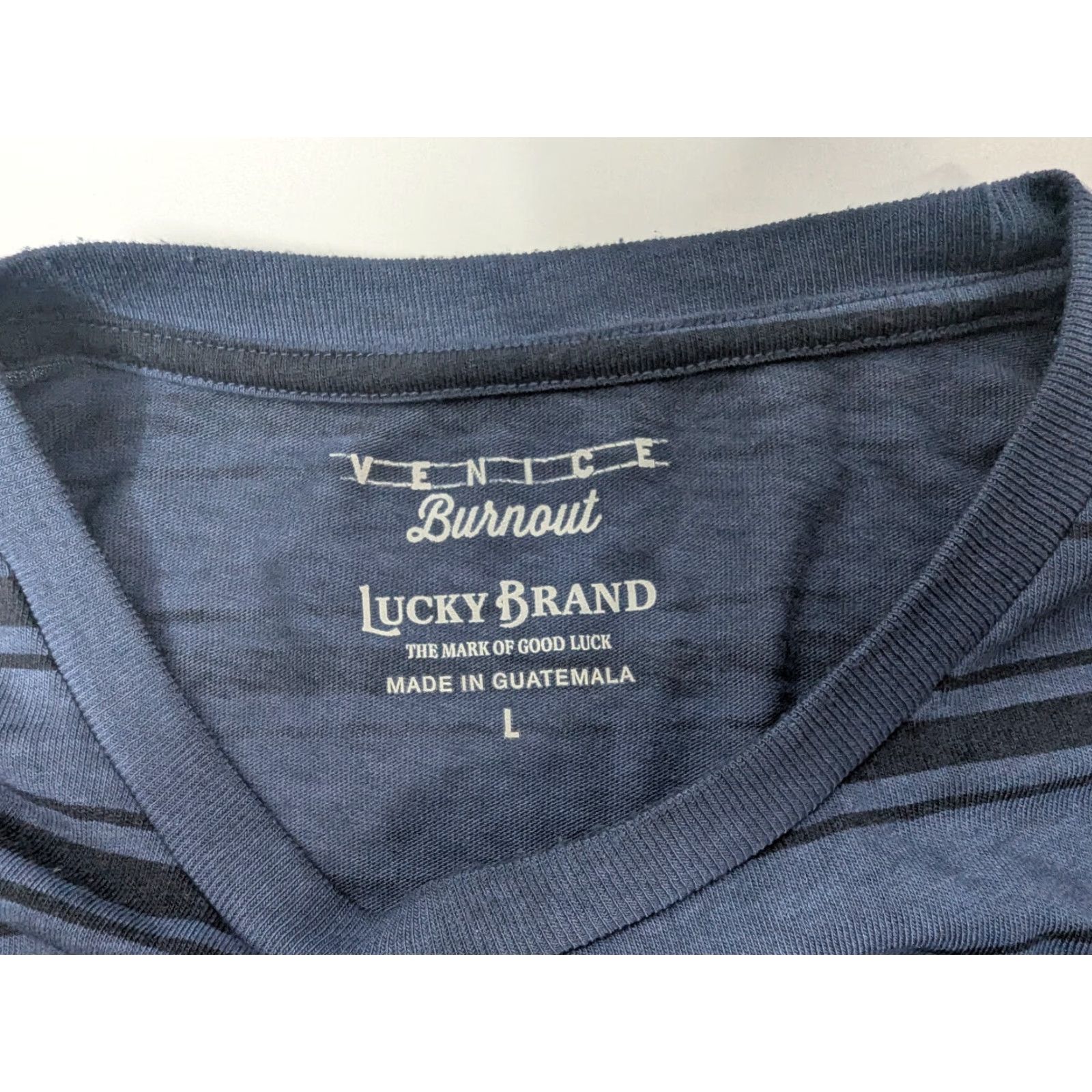 Lucky Brand Lucky Brand Shirt Mens Large Long Sleeve Burnout Blue Stripe Crew Neck Cotton Polyester Knit Chestnut? Size US L / EU 52-54 / 3 - 7 Thumbnail