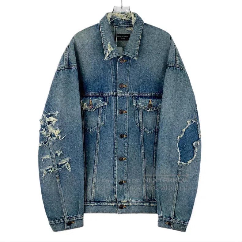Balenciaga Balenciaga Blue collar destruction style denim jacket Size US L / EU 52-54 / 3 - 1 Thumbnail