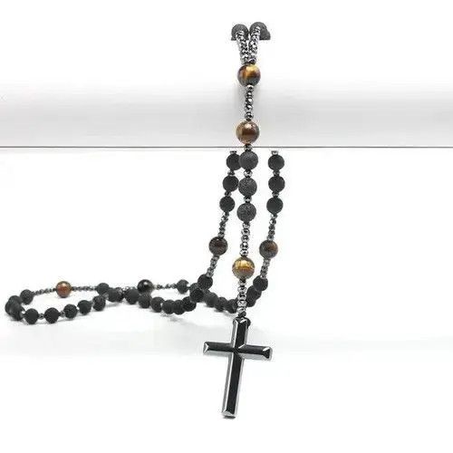 Jewelry Natural Lava Stone Tiger-eye Hematite Cross Pendant Necklace Size ONE SIZE - 3 Thumbnail