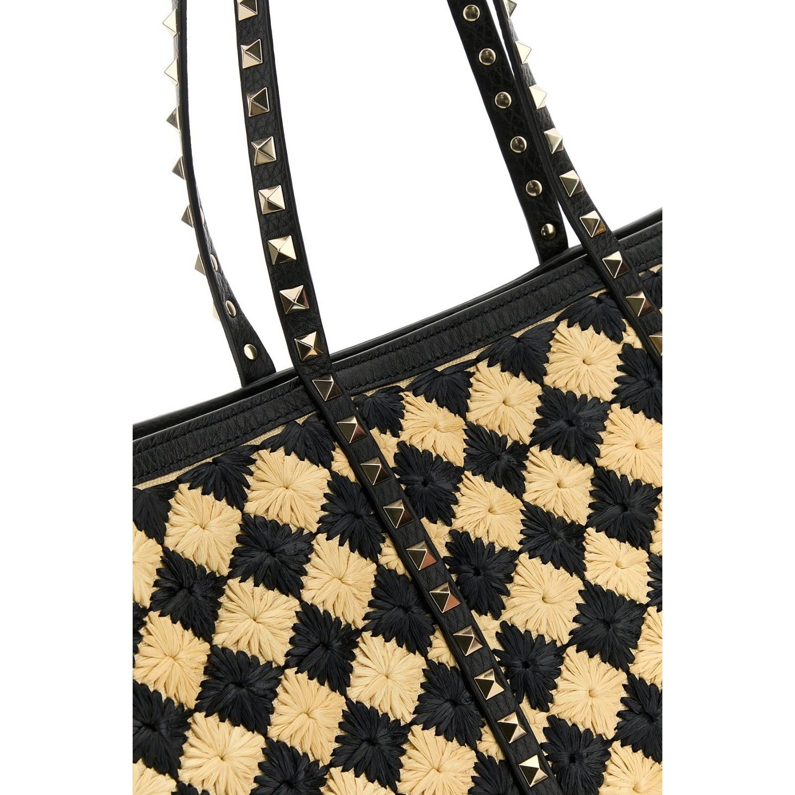 Valentino VALENTINO GARAVANI Embroidered Rockstud Black Yellow Raffia Size ONE SIZE - 4 Thumbnail