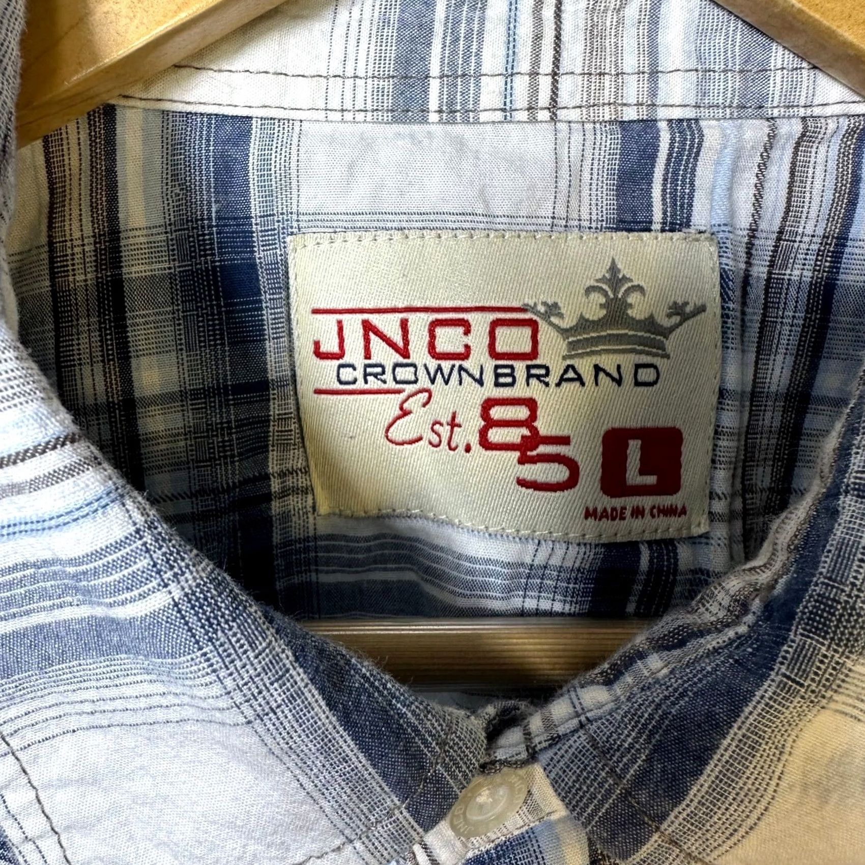 JNCO JNCO Crown Brand Mens Blue White Plaid Short Sleeve Western Button Up Shirt L Size US L / EU 52-54 / 3 - 2 Thumbnail