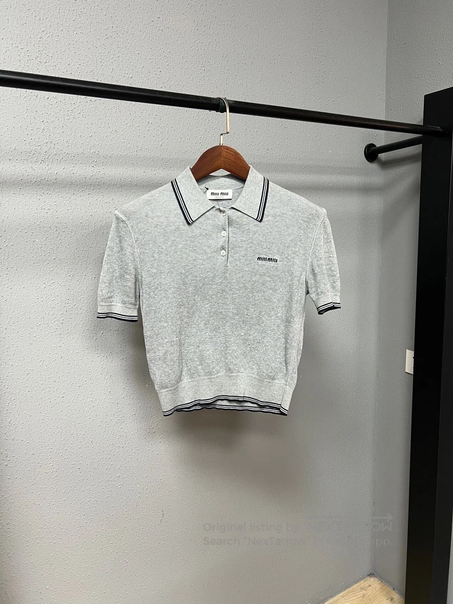 Miu Miu gray knitted polo short sleeve top. Size S / US 4 / IT 40 - 1 Thumbnail