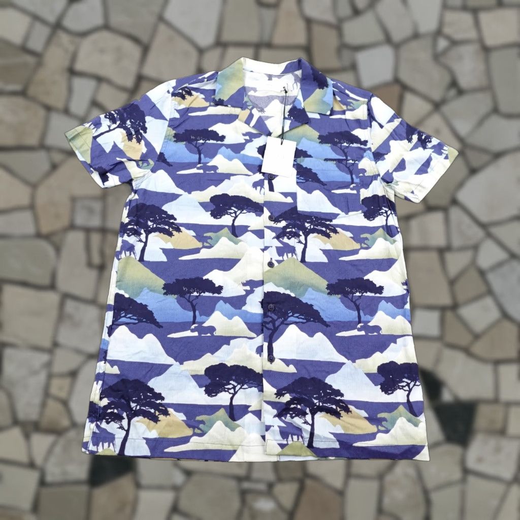 VINTAGE Onia Shirt Blue White Safari Camo Button-Up Short Sleeve S Mens Outdoor Beach