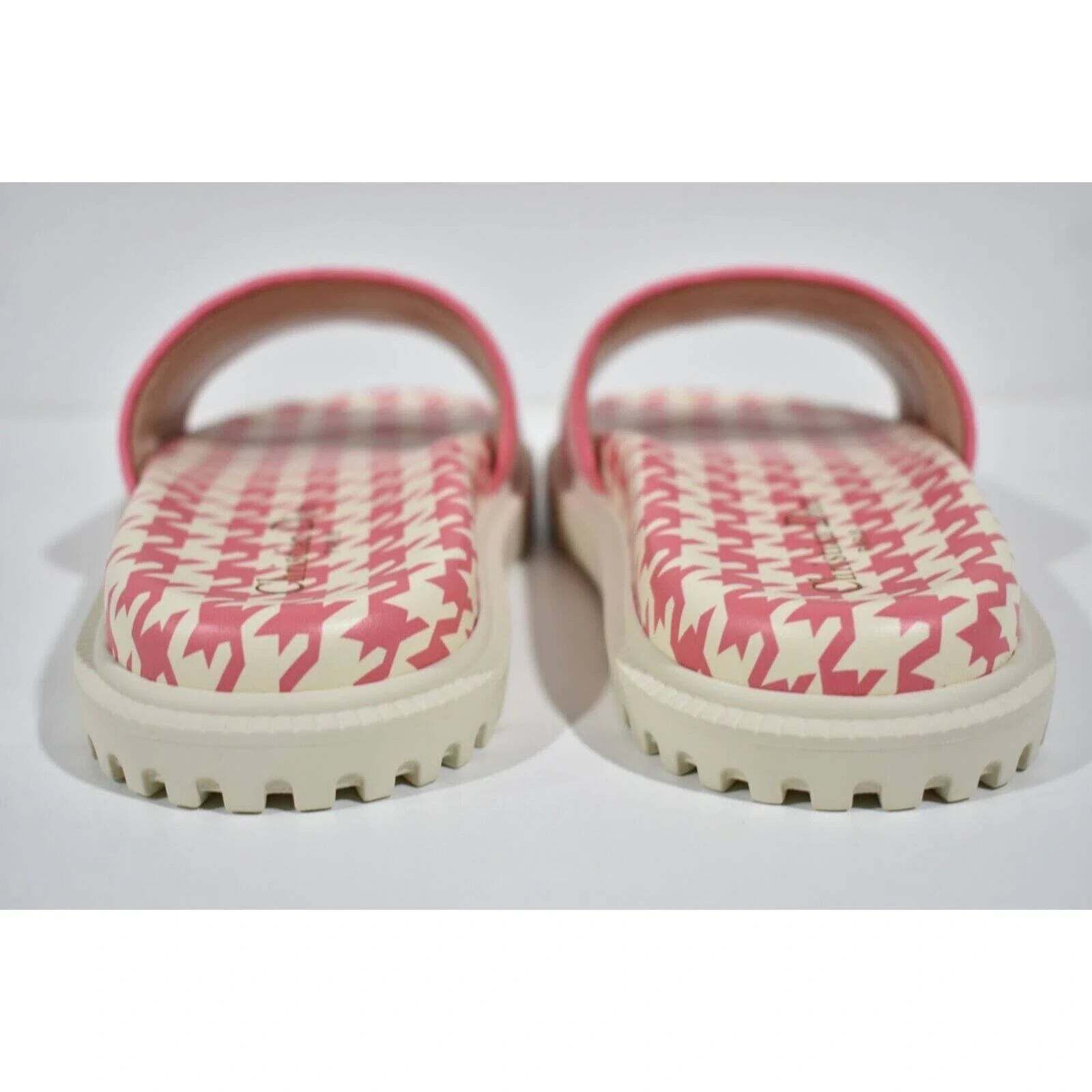 Dior Dway Pink White Logo Houndstooth Slide Mule Flat Sandal 37.5 Size US 7.5 / IT 37.5 - 11 Thumbnail