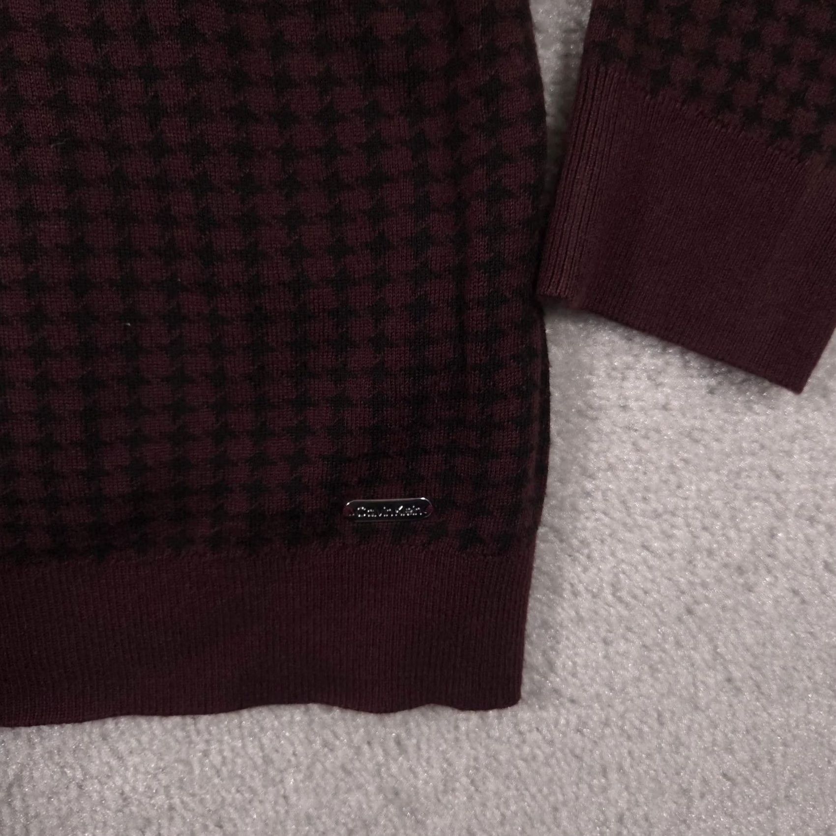 Calvin Klein Calvin Klein Sweater Womens L Red Check Mock Neck Button Shoulder Knit Pullover Size L / US 10 / IT 46 - 5 Thumbnail