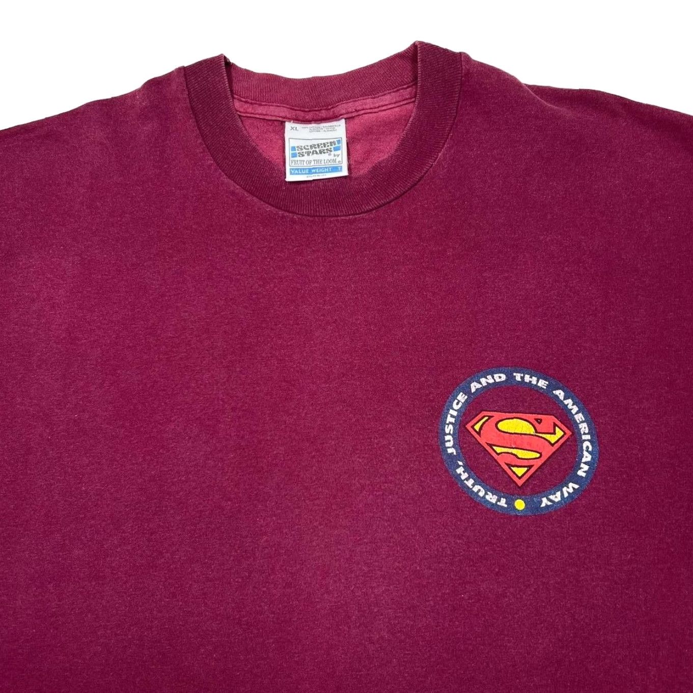 Vintage VINTAGE Superman T-Shirt Screen Stars 90s DC Comics Crew Neck XL Red Short Sleeve Mens Graphic print front and back Size US XL / EU 56 / 4 - 3 Thumbnail