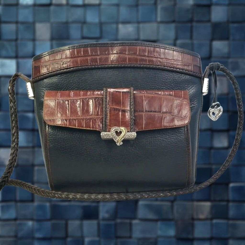 Brighton VINTAGE Brighton Leather Crossbody Shoulder Bag Braided Sling Brown & Black 9" x 11" Small Womens Bag Size ONE SIZE - 1 Thumbnail