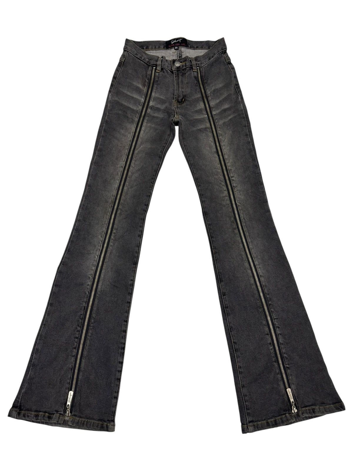 If Six Was Nine RARE FLARE JEAN BLACK ZIPPER DENIM SHOOP BLACK FOR LIFE JEAN Size 24" / US 00 / IT 34 - 4 Thumbnail