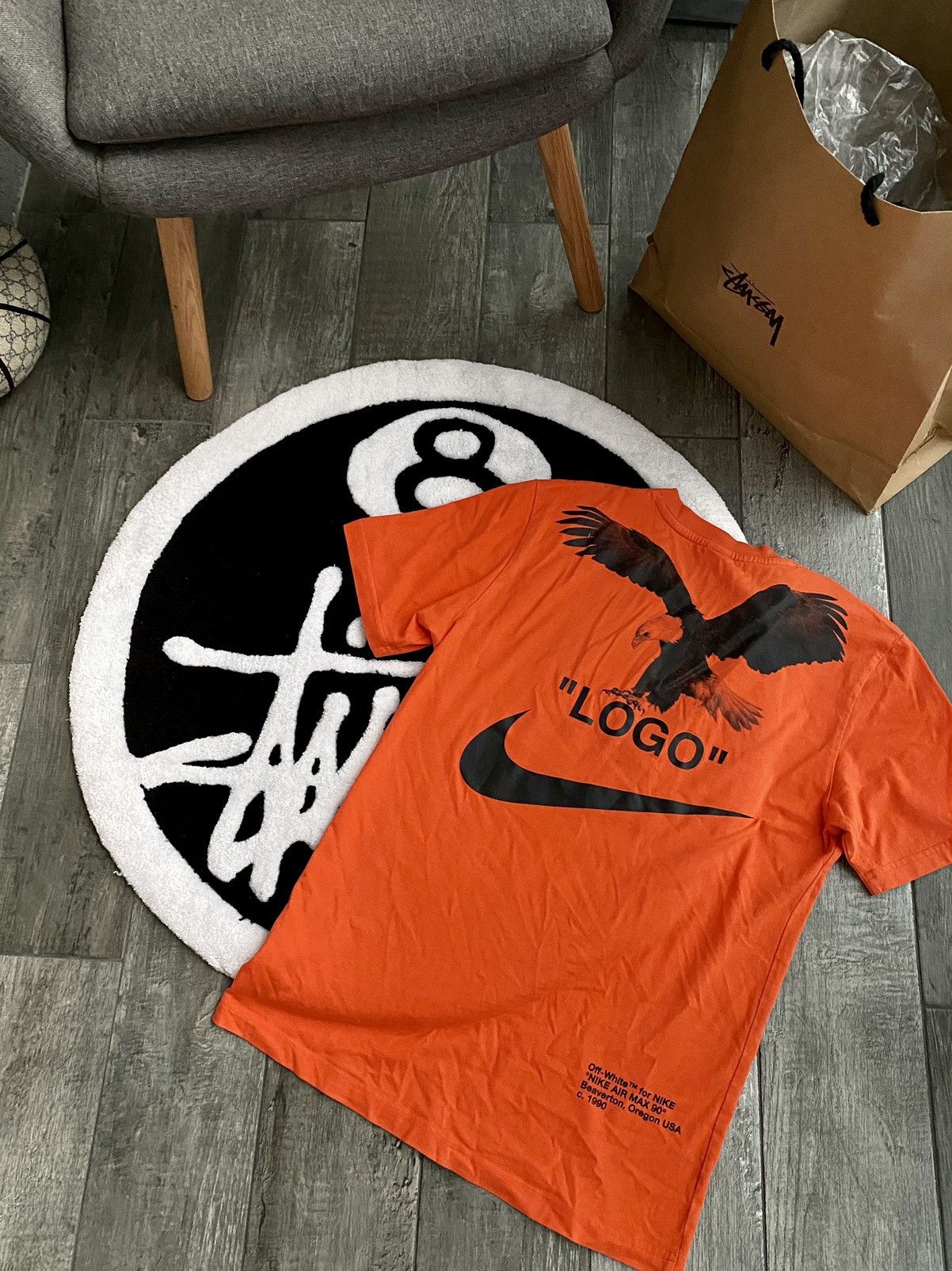 image of Nike X Off-White Virgil Abloh Nrg A6 Tee Tuxedo Print Orange, Men's (Size Small)