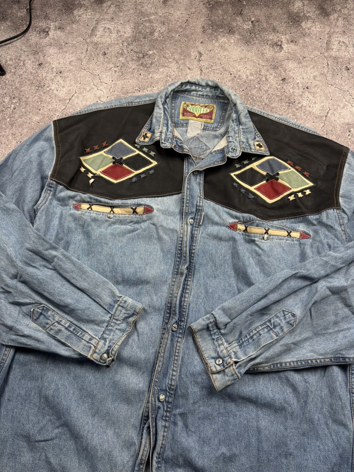 Cowboy Equipment Shooter Cowboy American Heritage Rancho Leather Denim Shirt Size US XL / EU 56 / 4 - 4 Thumbnail