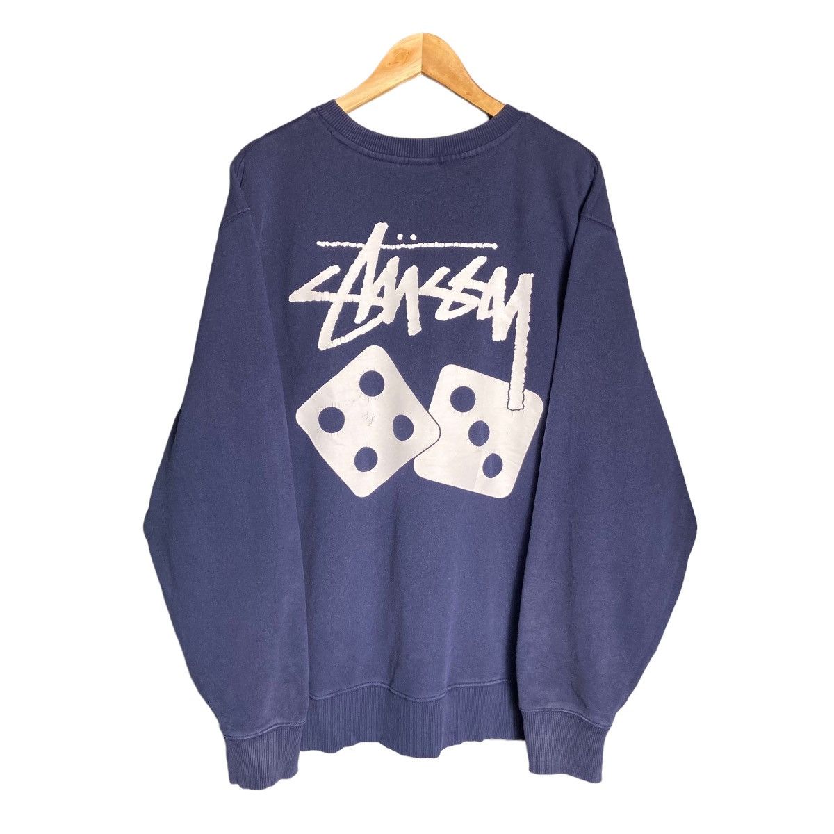 image of Stussy Dice Pig Dyed Navy Sweatshirt, Men's (Size XL)