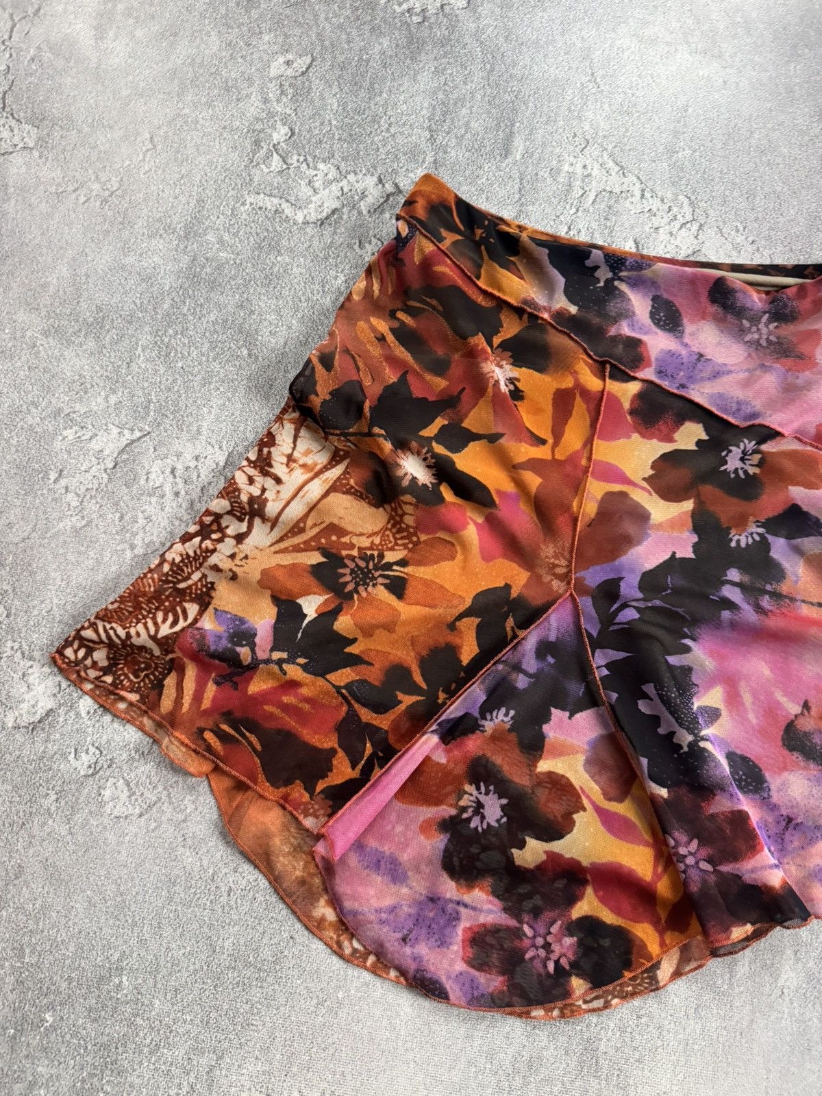 Jean Paul Gaultier Retro 90s skirt mini mesh all printed flowers 🌺 Avantgarde Size 26" / US 2 / IT 38 - 7 Thumbnail