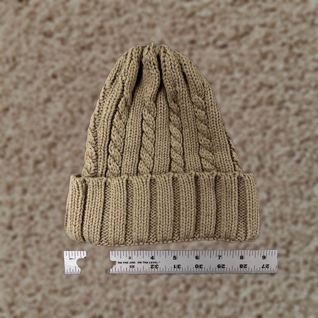 Vintage Dot Dash Beanie Womens One Size Beige Knit 100% Acrylic Ski Winter Hat Beanie Adult Womens 1SZ Beige 90s Theme? (No, keep to item) Size ONE SIZE - 1 Thumbnail