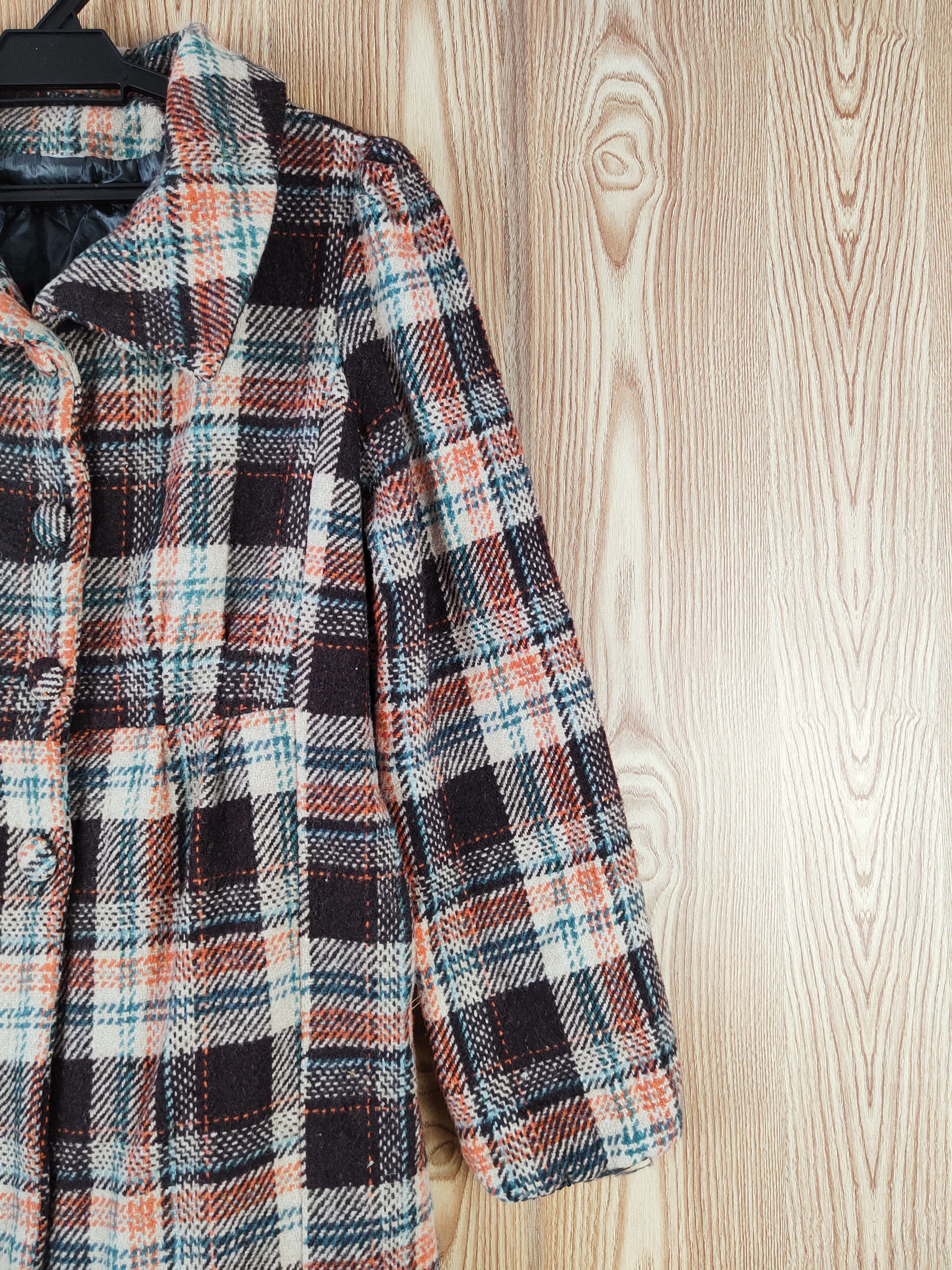 Homespun Knitwear × Japanese Brand × Vintage Japan checkered parkas Brown Knitwear Long Jackets #W584 Size S / US 4 / IT 40 - 6 Thumbnail