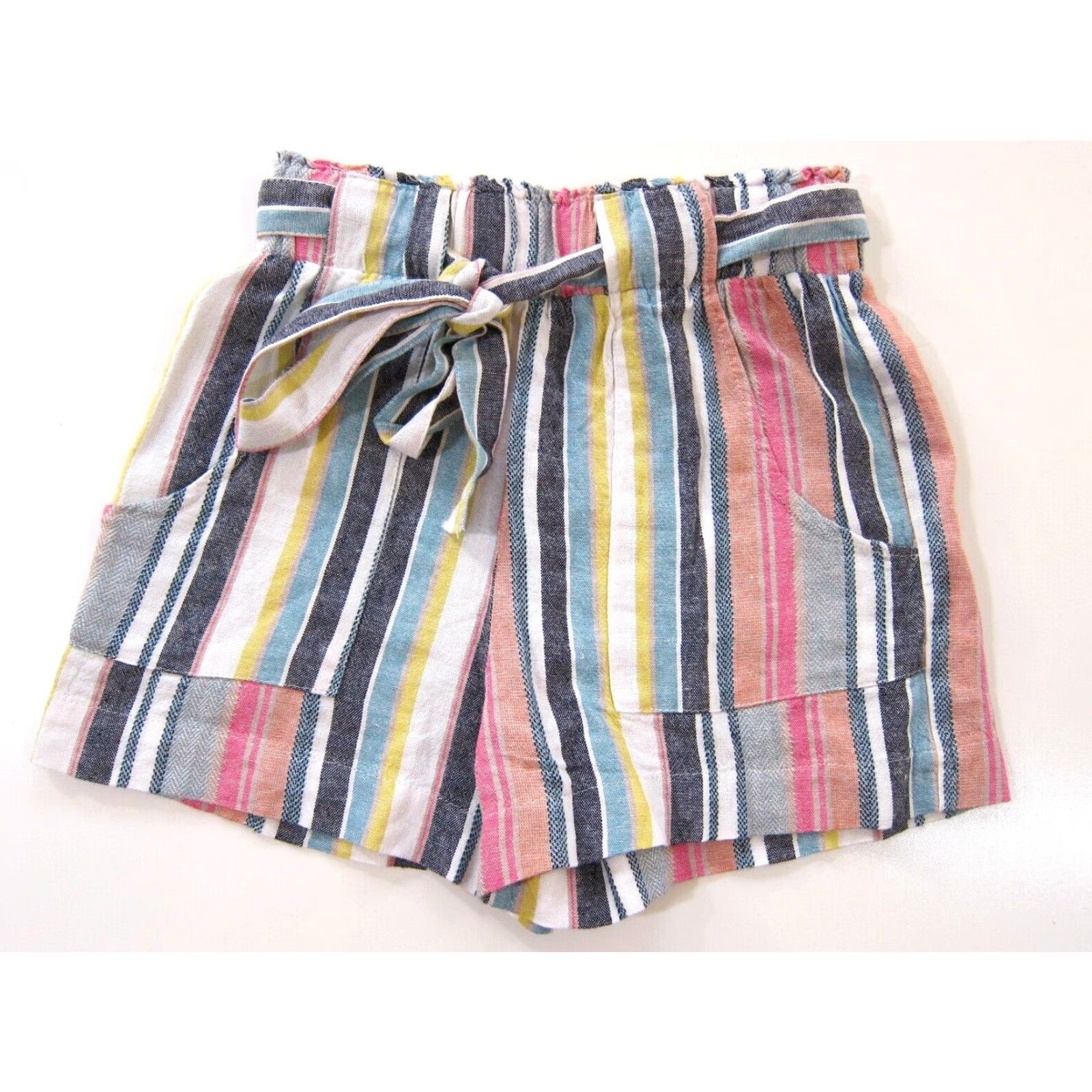 Vintage VINTAGE Indigo Rein Linen Pink Yellow White Stripe High Rise Pocket Chino Short Medium Size 32" / US 10 / IT 46 - 2 Thumbnail