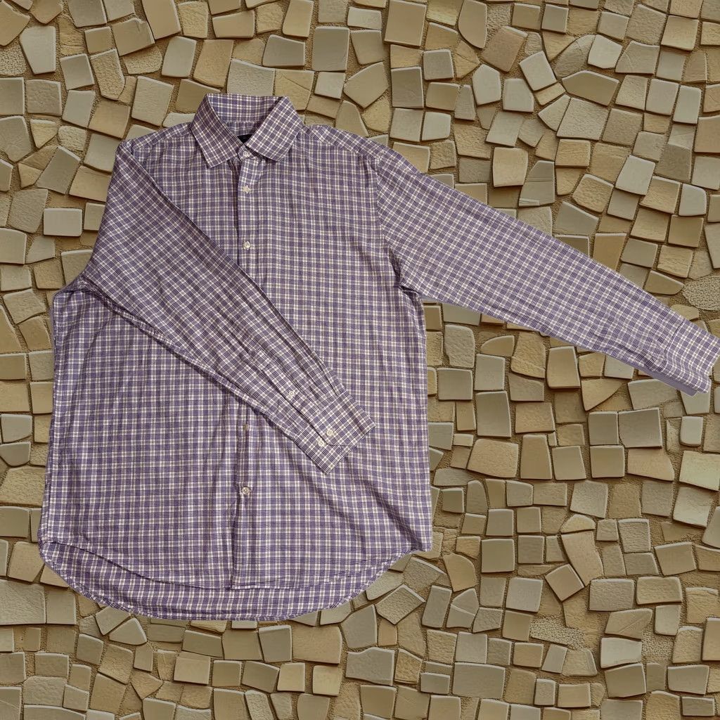 Vintage Saks Fifth Avenue Dress Shirt Mens Large 16.5 Long Sleeve Purple Plaid Classic, Men's (Size 42r)