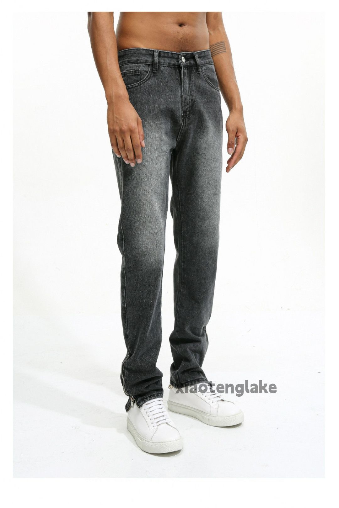 gradient washed faded zipper grunge punk jeans