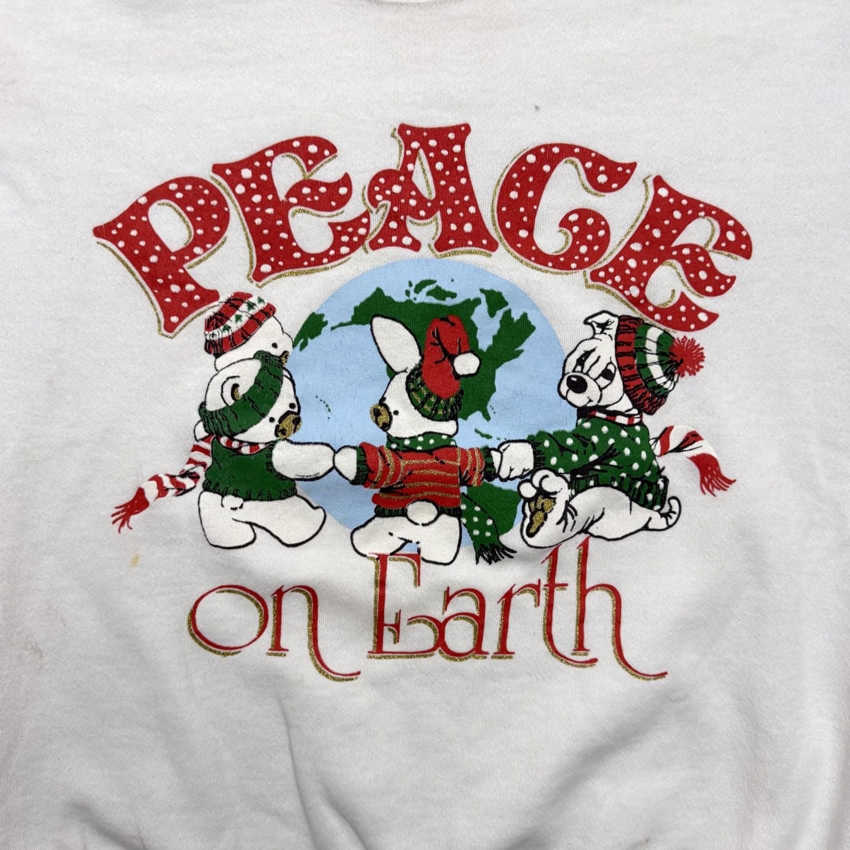 Tultex VINTAGE Tultex Peace On Earth Sweatshirt Mens Large White Christmas Graphic 90s Size US L / EU 52-54 / 3 - 2 Thumbnail
