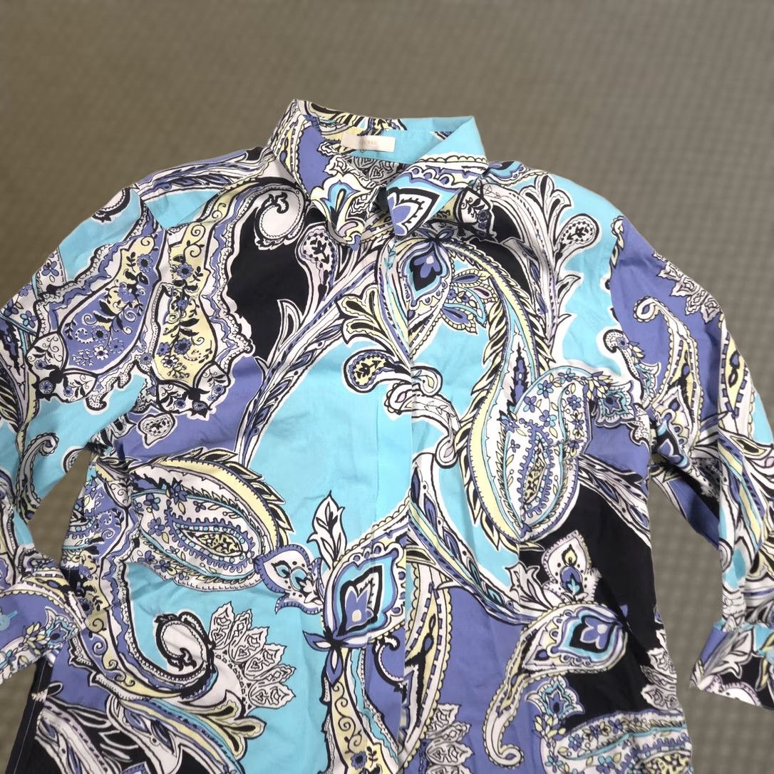 Vintage Chico's Shirt Womens Petite 0P Blue Paisley No Iron Button Front 3/4 Sleeve Top Size XS / US 0-2 / IT 36-38 - 1 Thumbnail