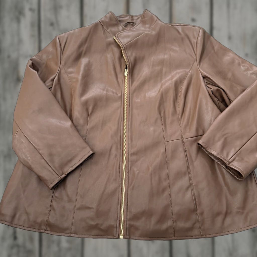 Cole Haan VINTAGE Cole Haan Vegan Leather Jacket Womens Plus 2X Wing Collar Gold Zip Brown Modern Classic 90s? Size XXL / US 16-18 / IT 52-54 - 1 Thumbnail
