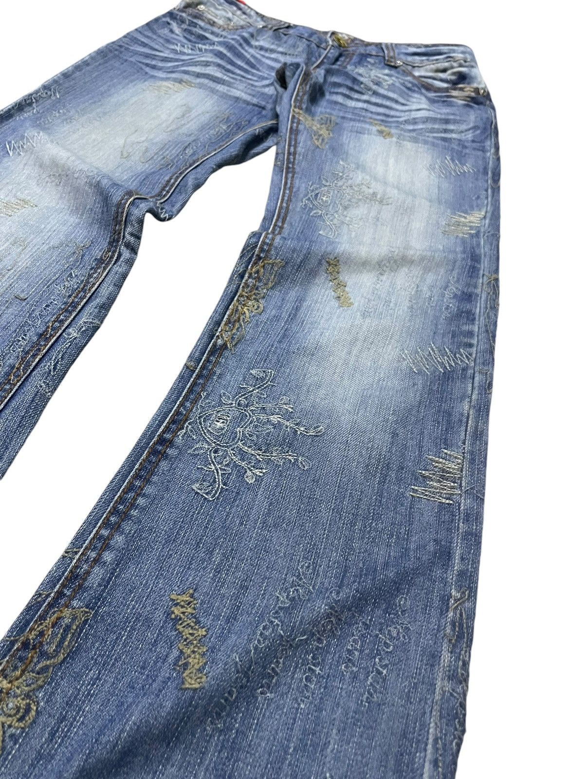 Hysteric Glamour × Japanese Brand Nep Star Japan Embroidery Doodle Heavy Stitch Flare Jeans Size US 30 / EU 46 - 4 Thumbnail