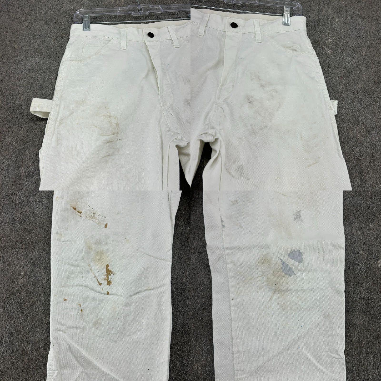 VINTAGE Dickies Pants Mens 30x32 White Carpenter Painters Canvas Cotton Workwear Thrash