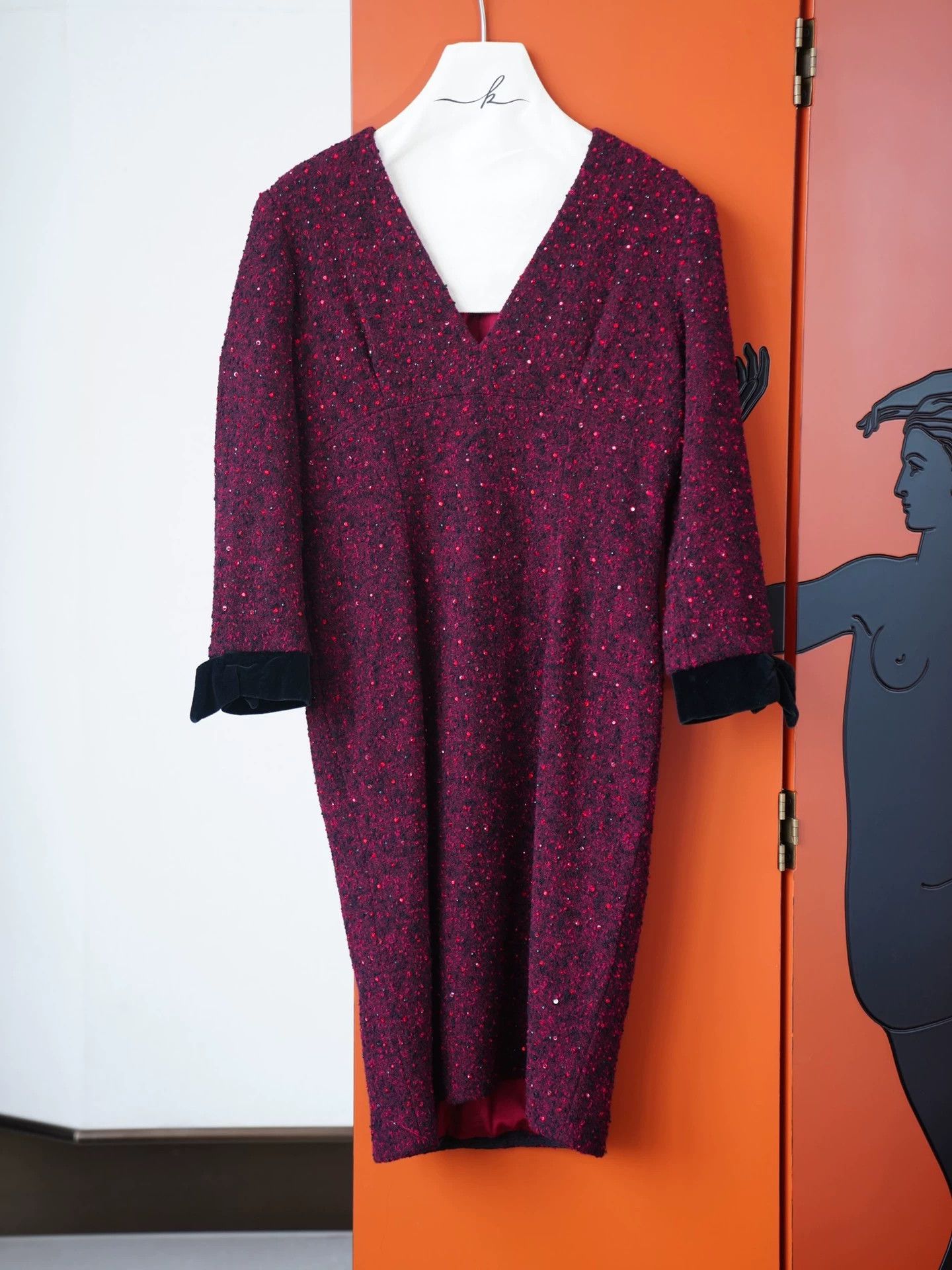 Oscar De La Renta Oscar de la Renta Vtg Red Sequin Tweed Velvet Dress S Size S / US 4 / IT 40 - 2 Thumbnail