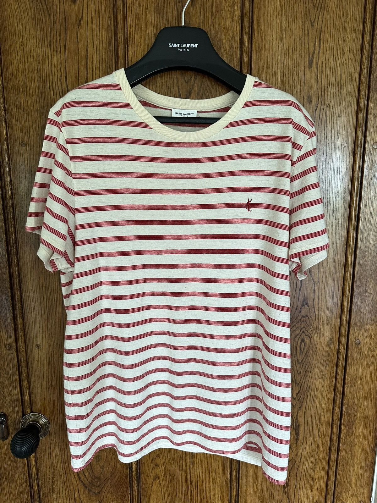 Saint Laurent Paris $620 Saint Laurent STRIPED CASSANDRE T-SHIRT IN JERSEY Size US L / EU 52-54 / 3 - 1 Thumbnail