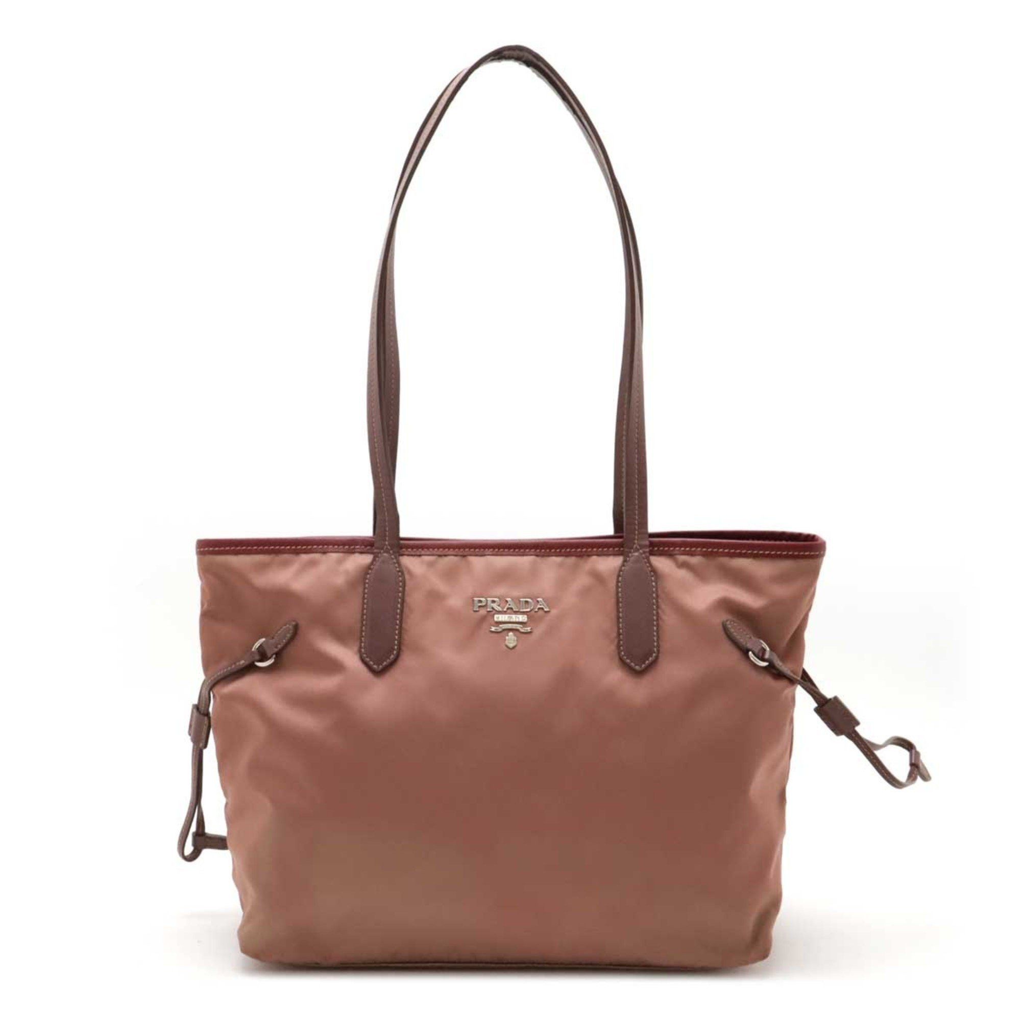 Prada Tote Bag Shoulder Nylon Leather Pink Bordeaux Br3925, Women's