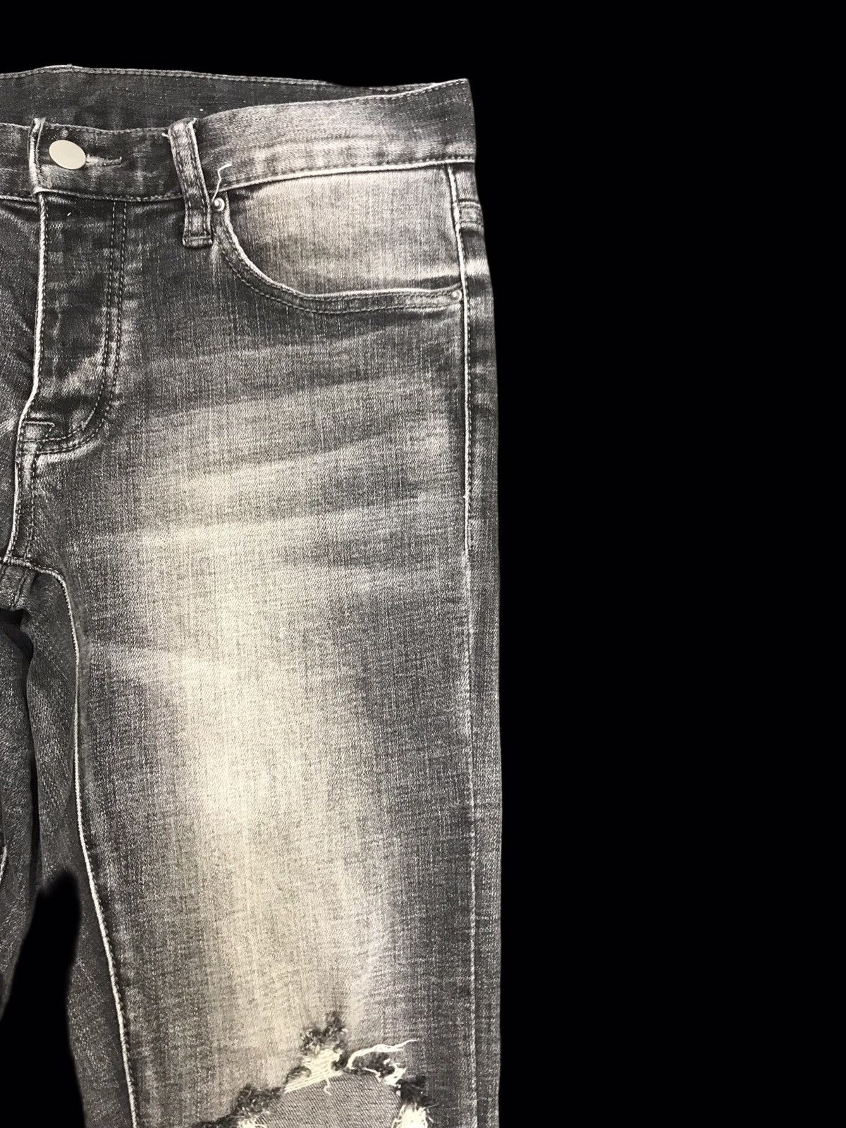Japanese Brand 💥mnml Black Stone Wash Skinny Distressed Denim F191 Size US 32 / EU 48 - 3 Thumbnail