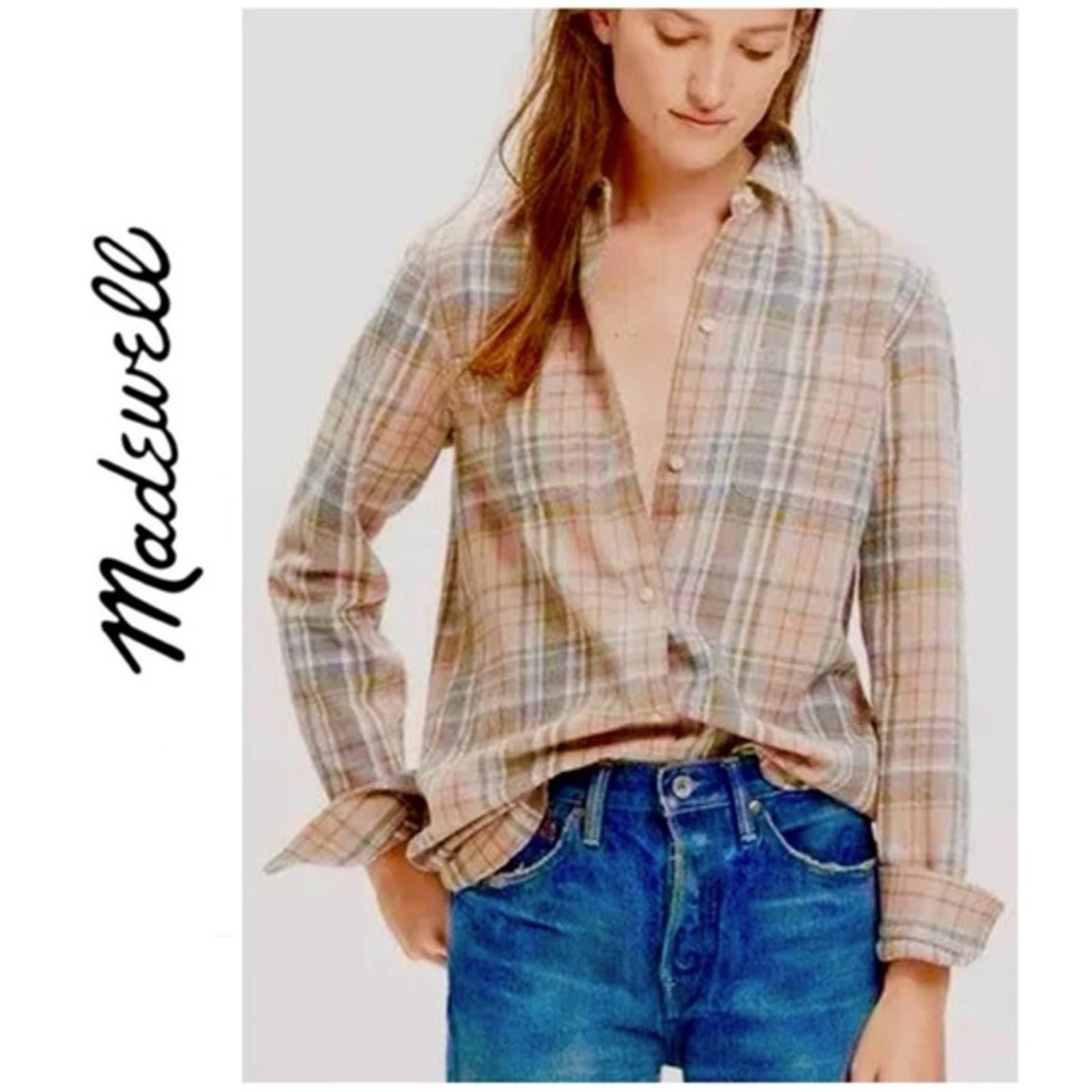 Madewell Madewell Ex-Boyfriend Flannel Button Down Shirt Pink/Grey M Size M / US 6-8 / IT 42-44 - 1 Thumbnail