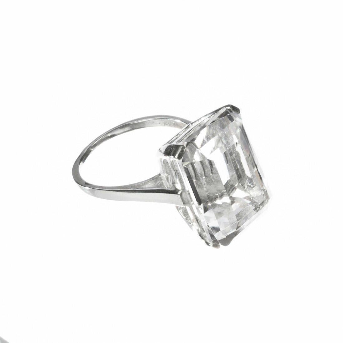 Designer Massive Sterling Emerald Cut Rock Crystal Cocktail Ring Size ONE SIZE - 2 Thumbnail