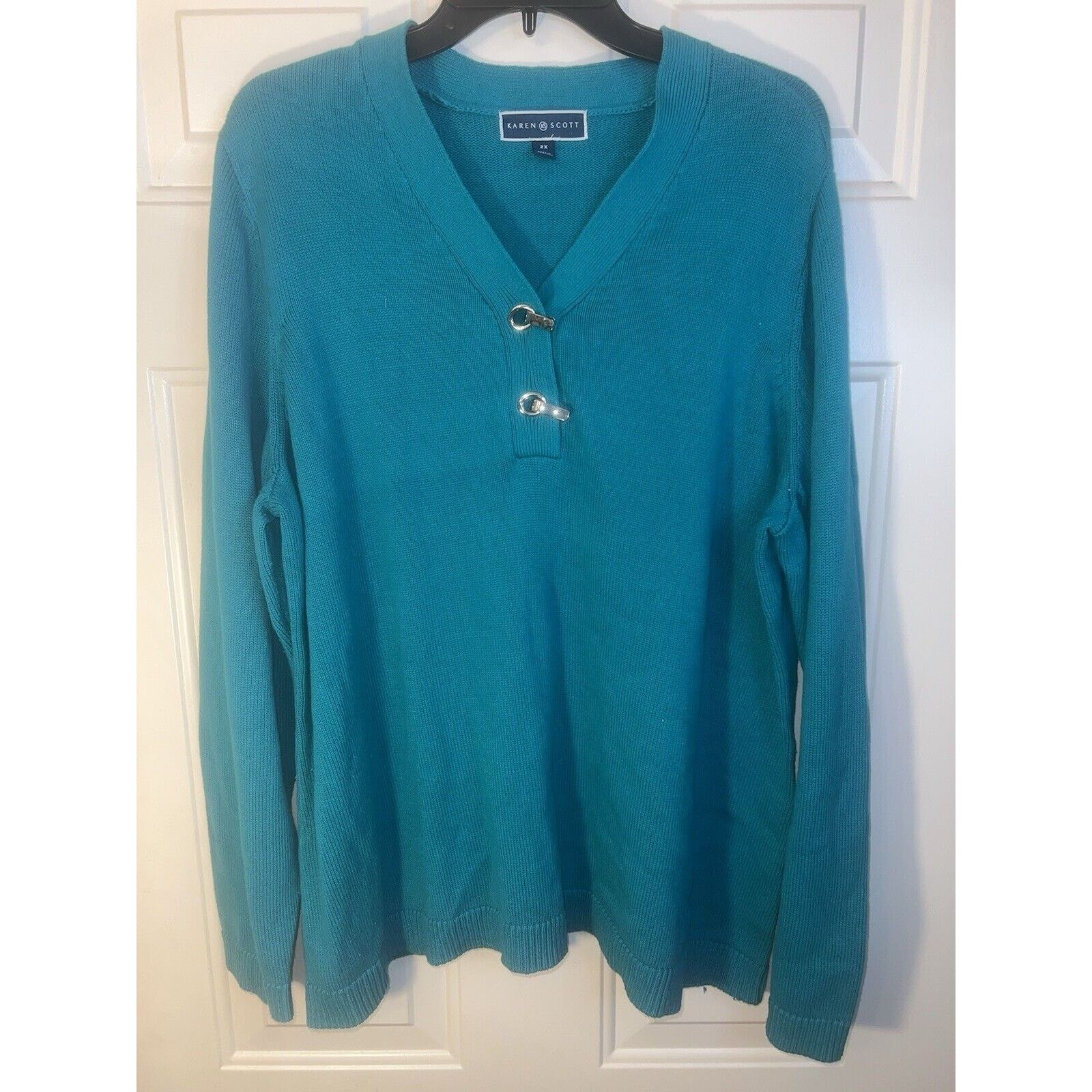 & Other Stories Karen Scott Sweater Women’s Plus Size 2XL V-Neck Green XXL Size XXL / US 16-18 / IT 52-54 - 1 Thumbnail