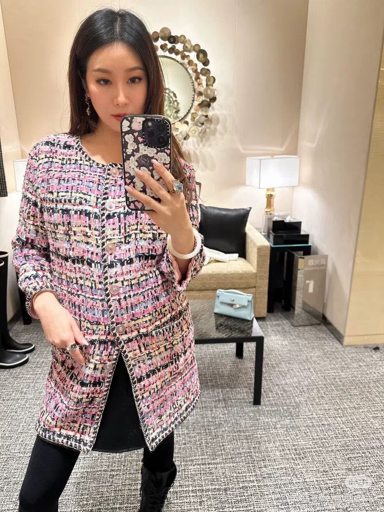 Chanel Chanel Pink-purple woven tweed coat Size XS / US 0-2 / IT 36-38 - 8 Thumbnail