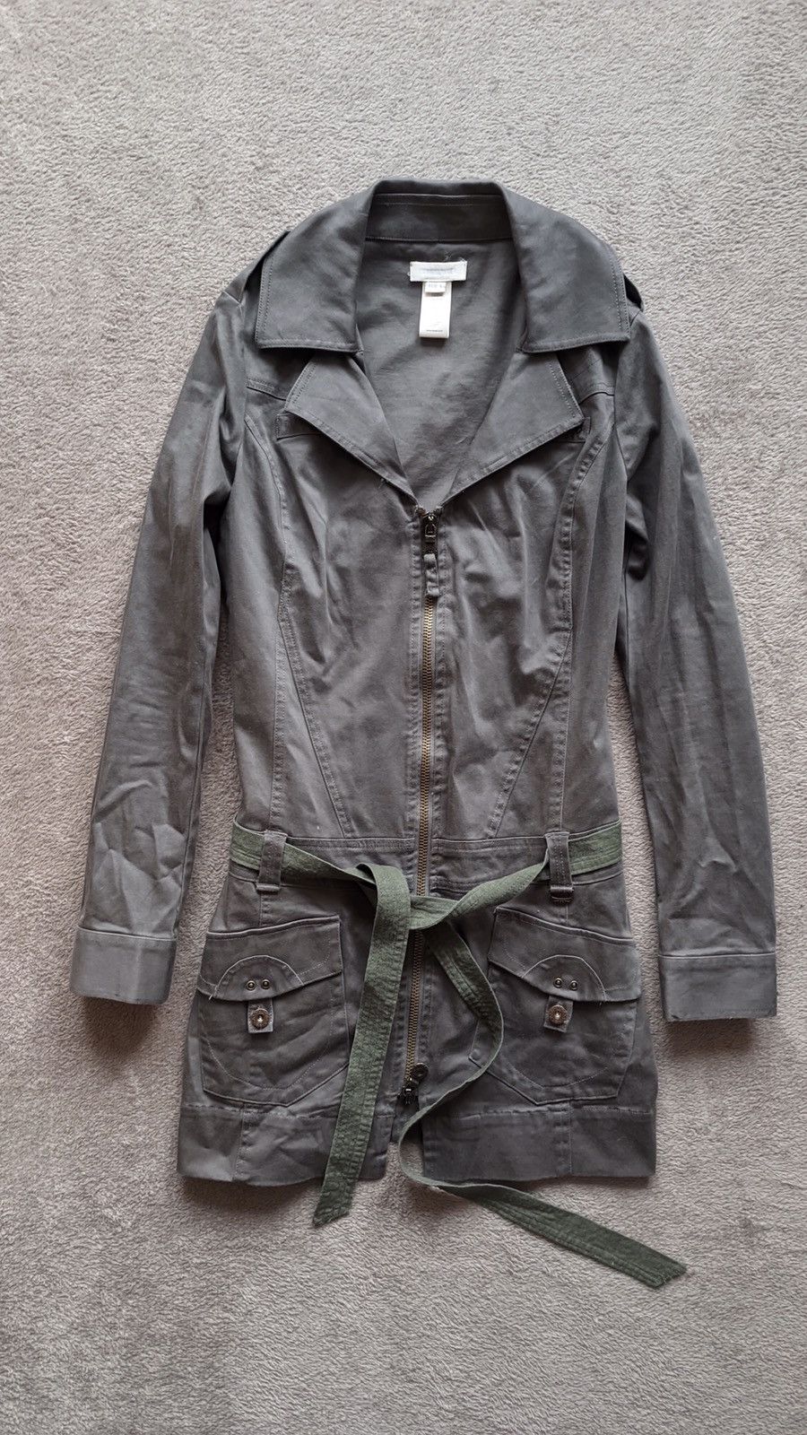 Japanese Brand Y2K Diesel vintage Military Grey Zip Dress Coat with Belt Size L / US 10 / IT 46 - 1 Thumbnail