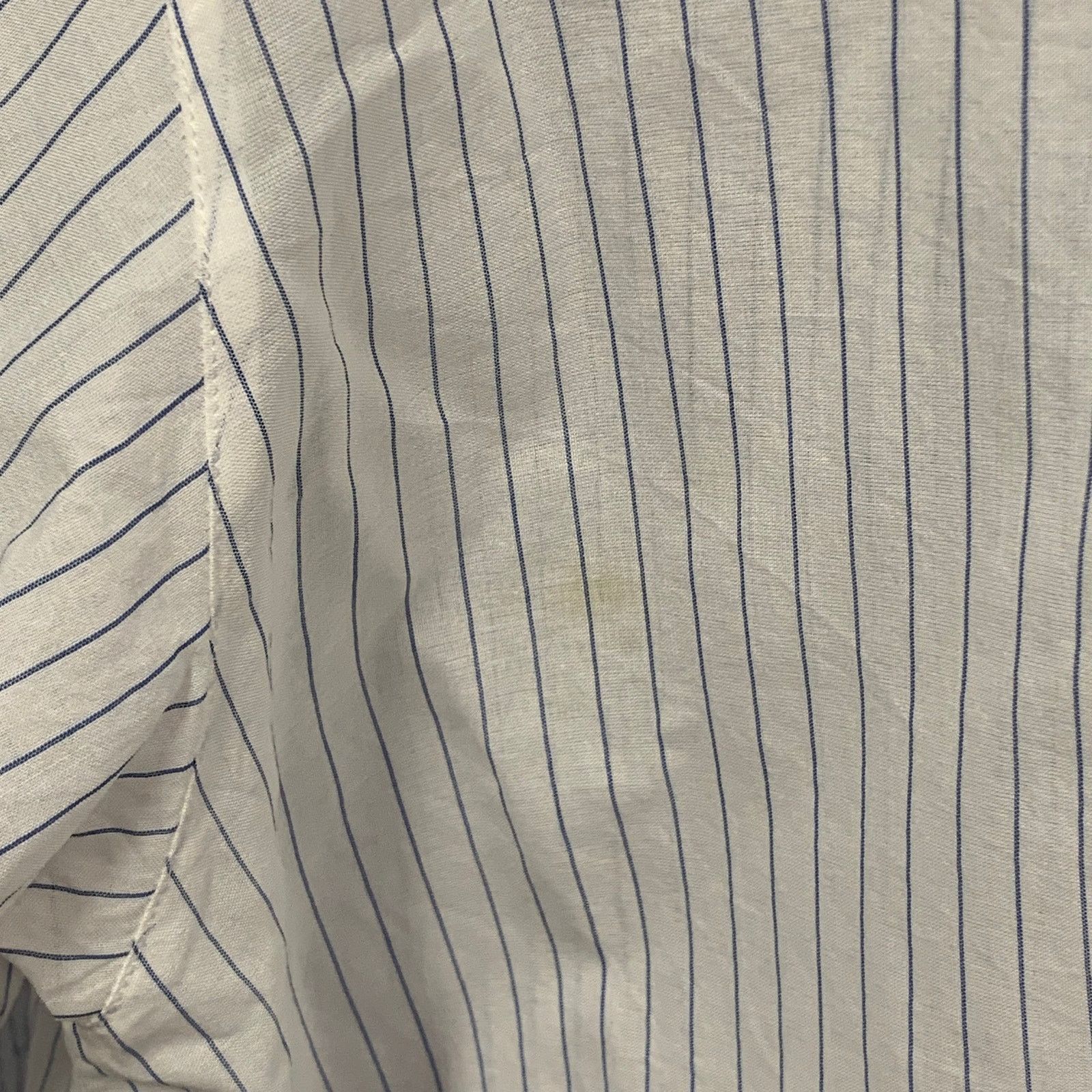 Size L White Blue Cotton Pinstripe Sheer Spread Collar Shirt