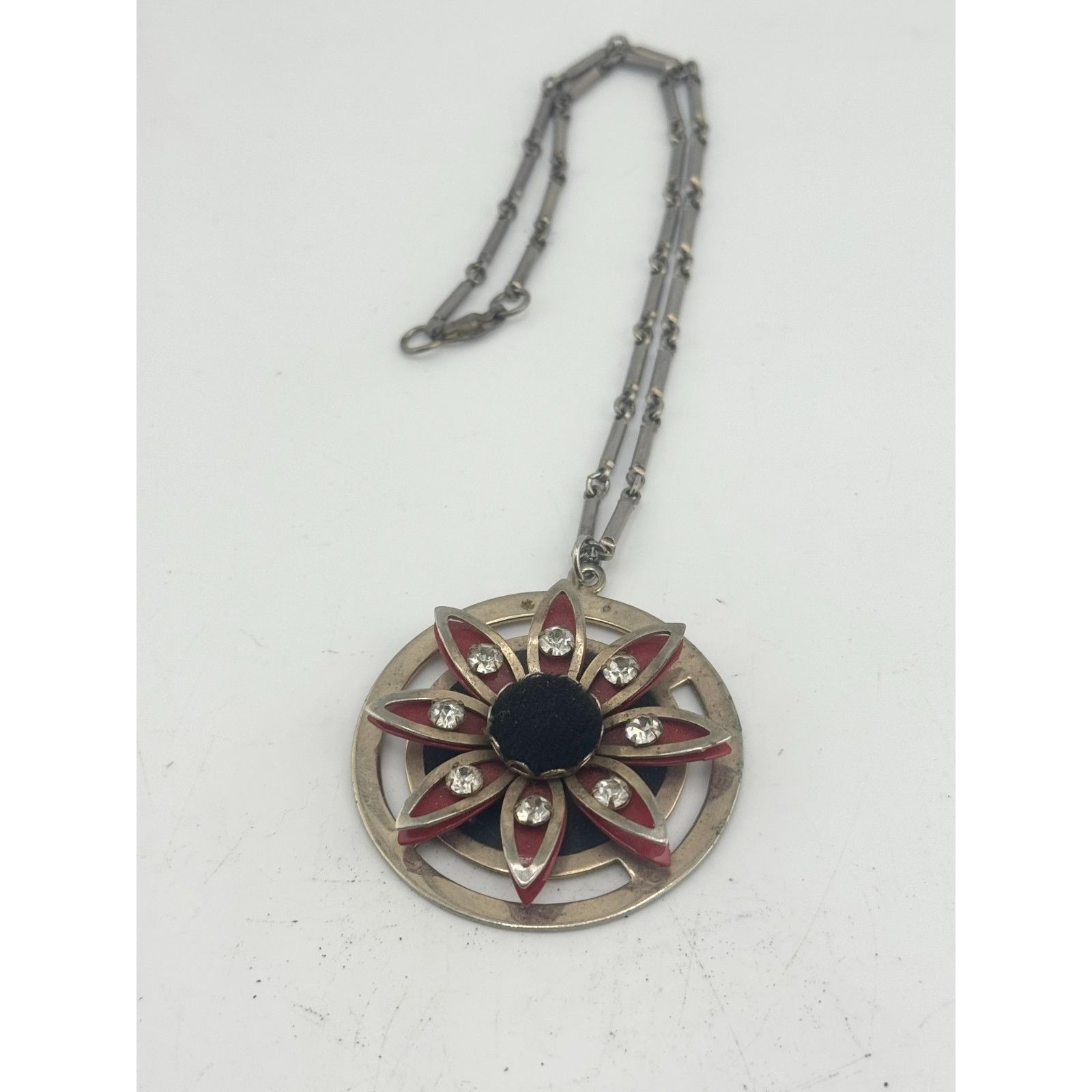 Vintage Vintage red and black rhinestone velvet flower pendant neckl Size ONE SIZE - 2 Thumbnail
