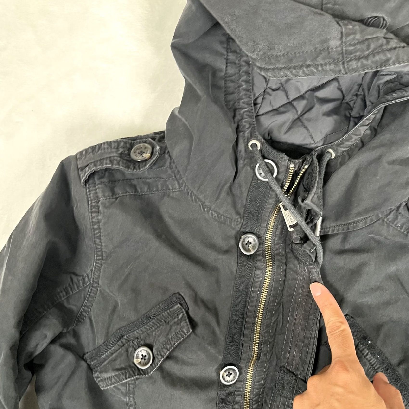 TNA TNA Platoon Jacket Womens Medium Black Hooded Quilted Lined Military Twill Coat Size M / US 6-8 / IT 42-44 - 4 Thumbnail